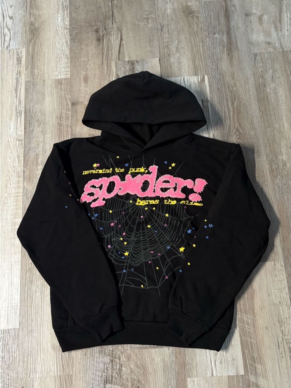 Black Spider Graphic Hoodie with Pink Logo